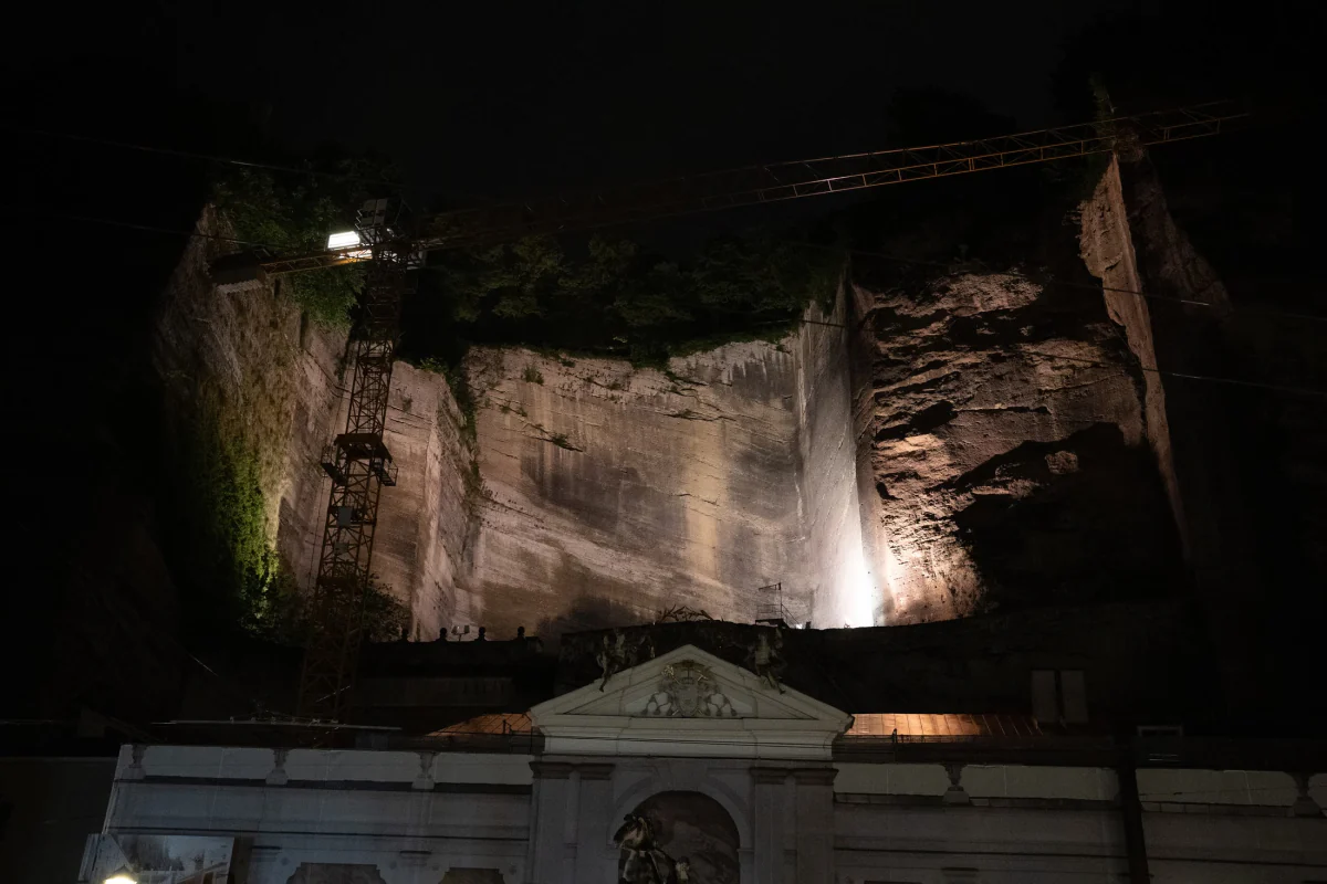 The quarry lit at night